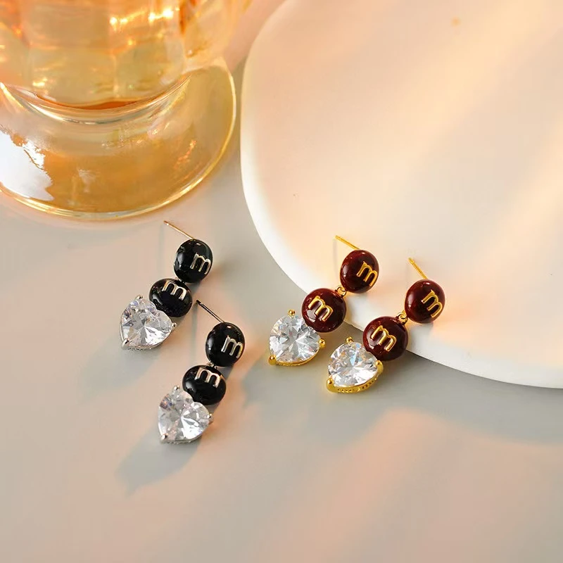 铜合金合成锆石耳饰 c125---爱心镶嵌耳环韩版法式轻奢高级耳环