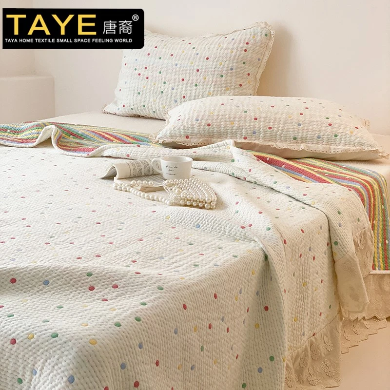韩系简约全棉三层纱布床盖单件2025新款花边床单纯棉炕单四季通用