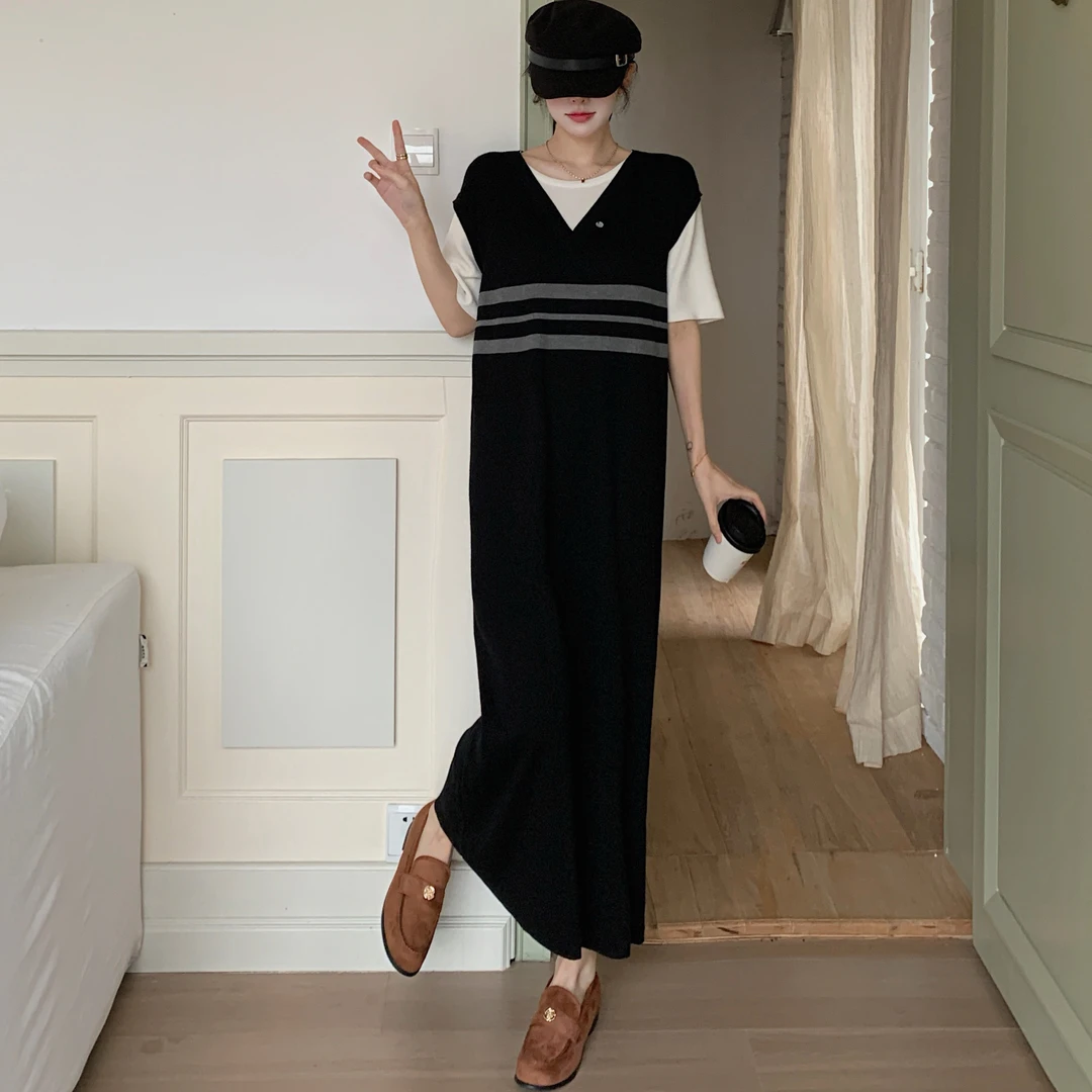 2025夏新款/假两件背心裙子夏季穿搭休闲小个子连衣裙女