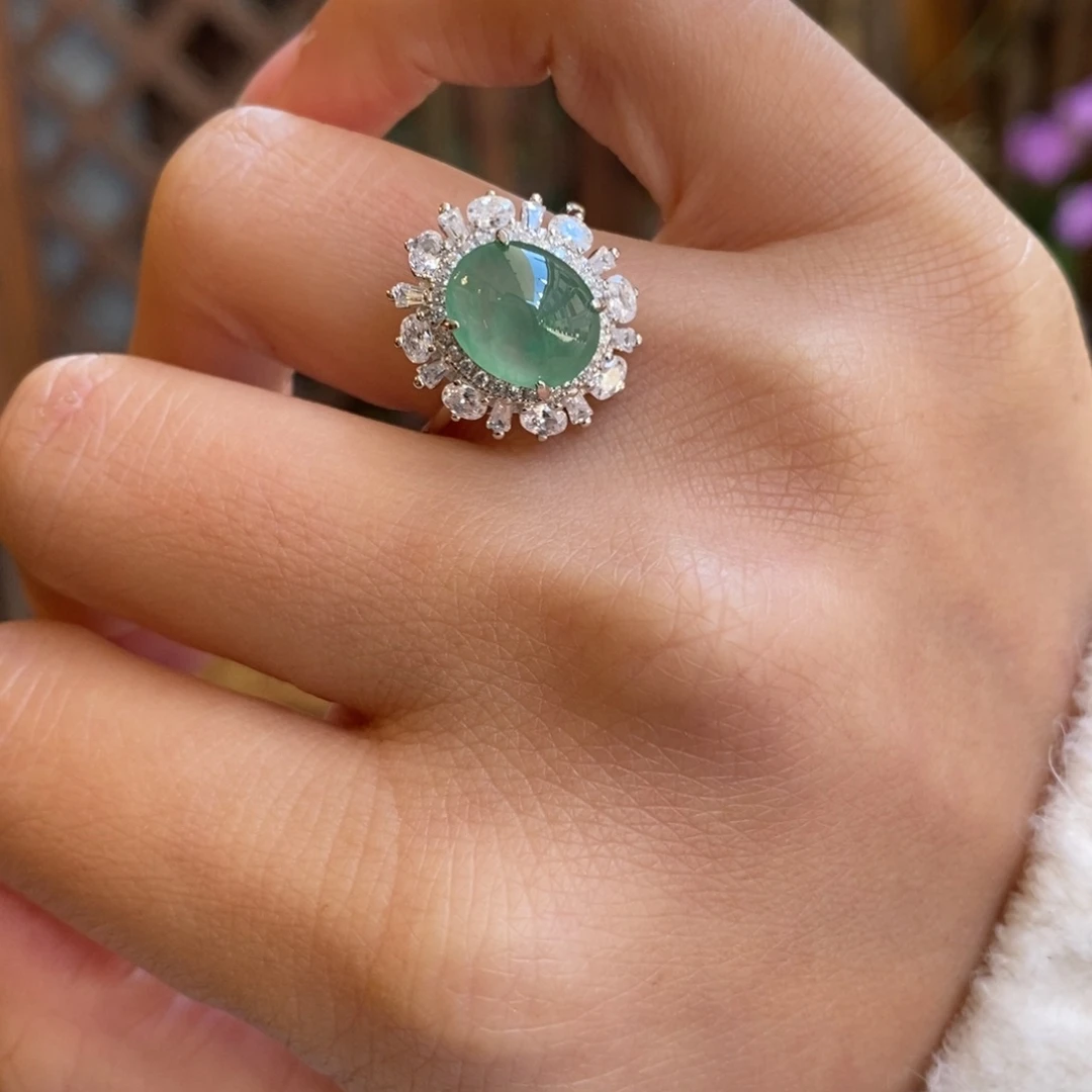 银S925镶嵌戒指翡翠翡翠戒指