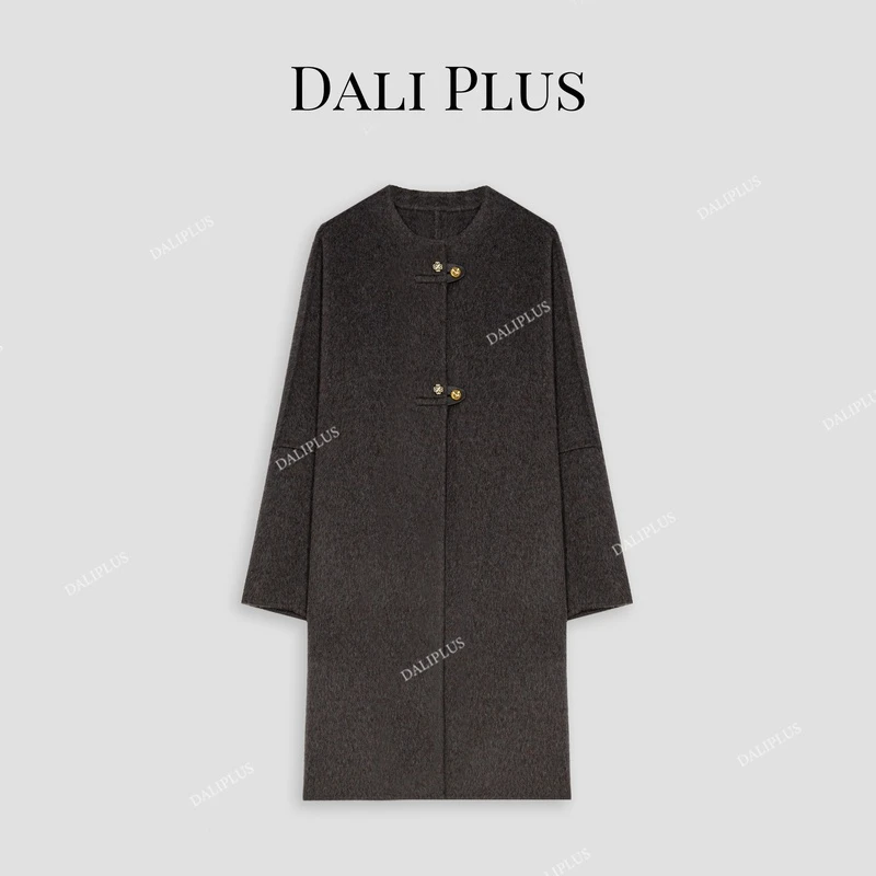 DALI PLUS【桑蚕丝+骆驼绒+绵羊毛】玛瑙灰双面呢大衣-D4CK0023
