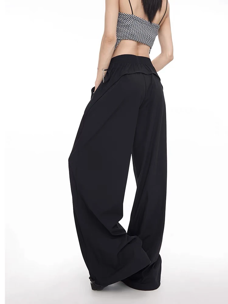 速干阔腿工装裤女夏季欧美ins垂感直筒休闲拖地裤薄款黑色运动裤