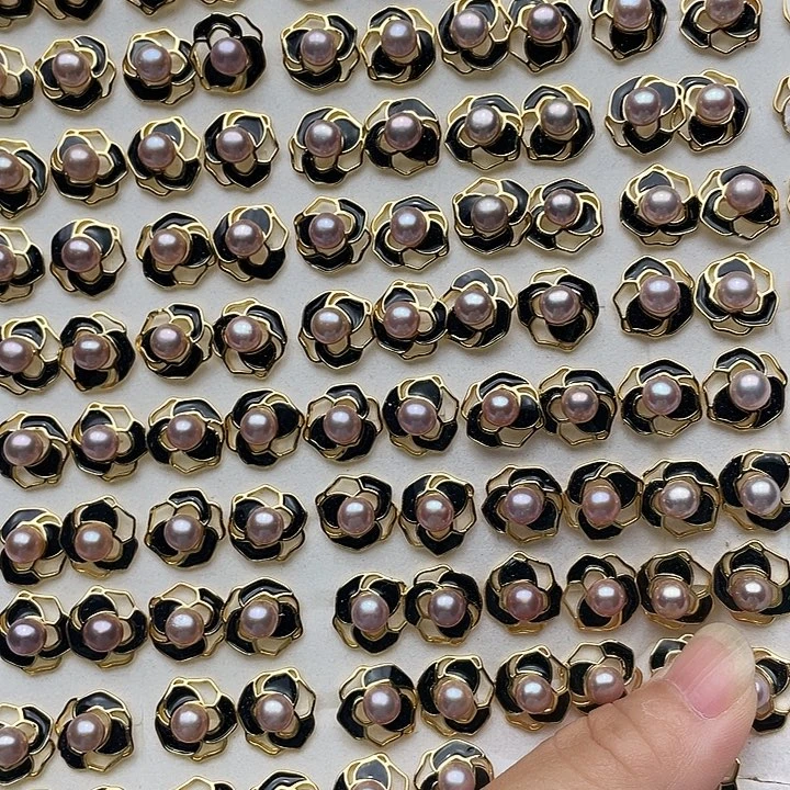 未镶嵌淡水珍珠耳饰卡6➕黑色山茶花耳钉