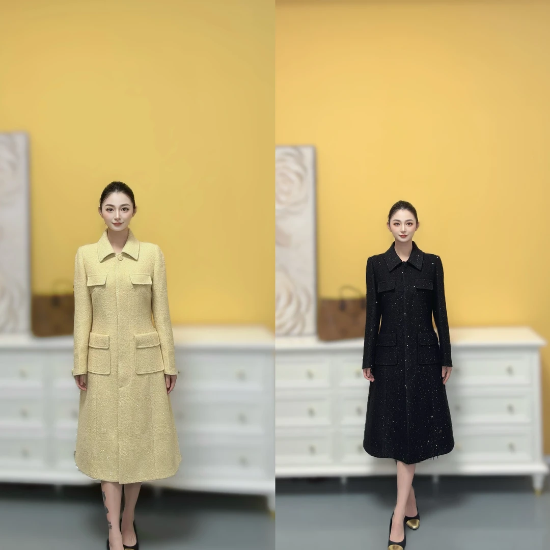 剀剀莉（光影羽绒款）初冬新款黑色翻领鹅绒保暖绵羊毛大衣修身显瘦