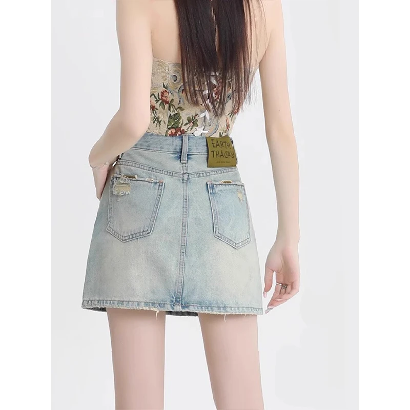 浅色高腰百搭时尚牛仔短裙女夏季新款a字包臀小个子半身裙裙子A字