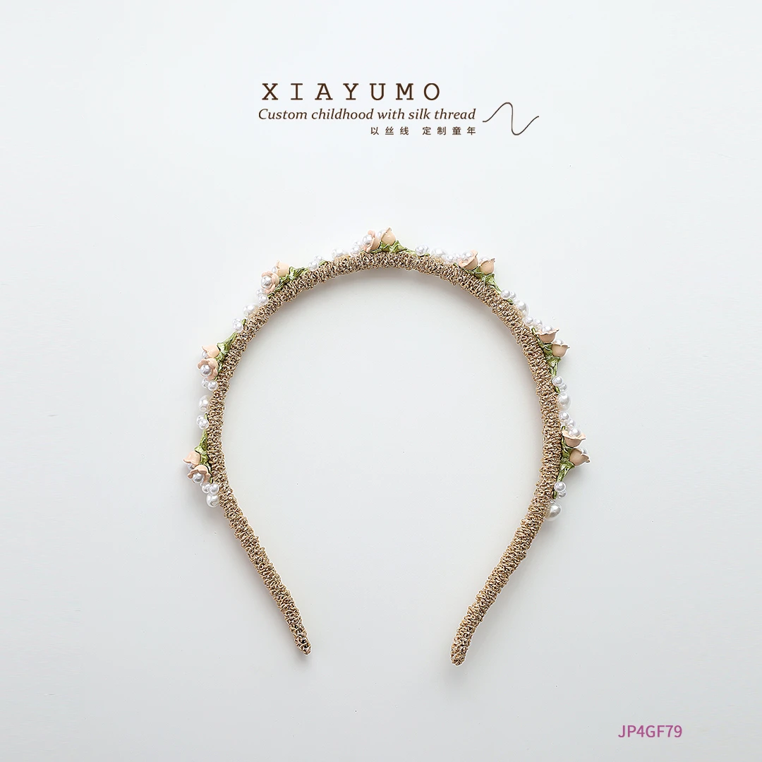 夏羽墨女童夏季新款香槟色珍珠铃兰花朵发箍儿童饰品复古百搭轻奢