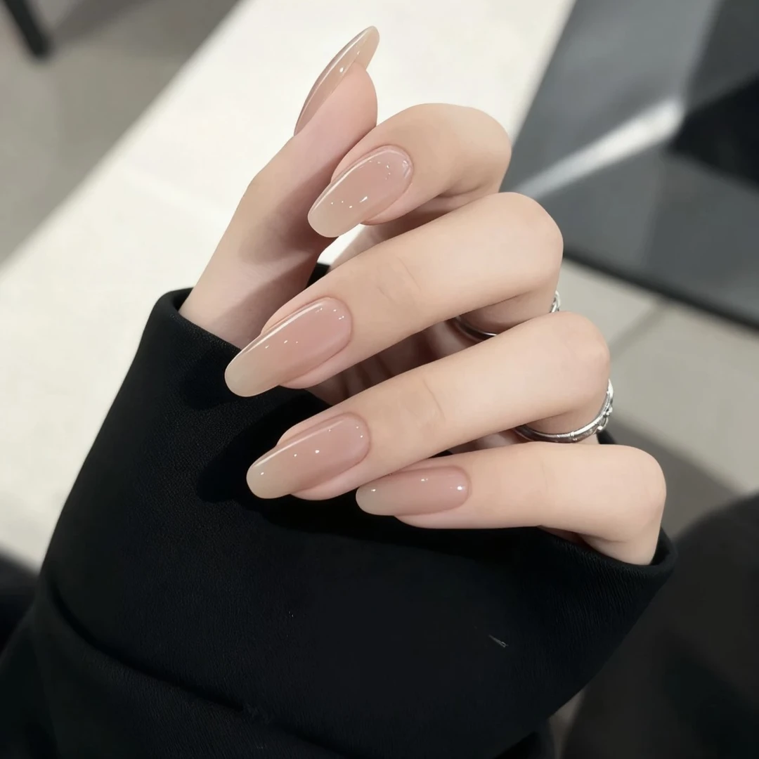 美甲贴片冰透裸色穿戴甲纯手工定制假指甲温柔甲片可拆卸甄嬛美甲
