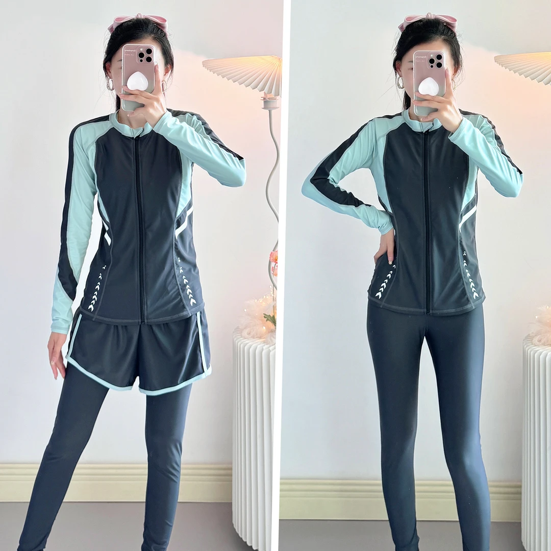 2025新款防晒泳衣女保守显瘦微胖遮肉长袖长裤潜水服冲浪运动泳装