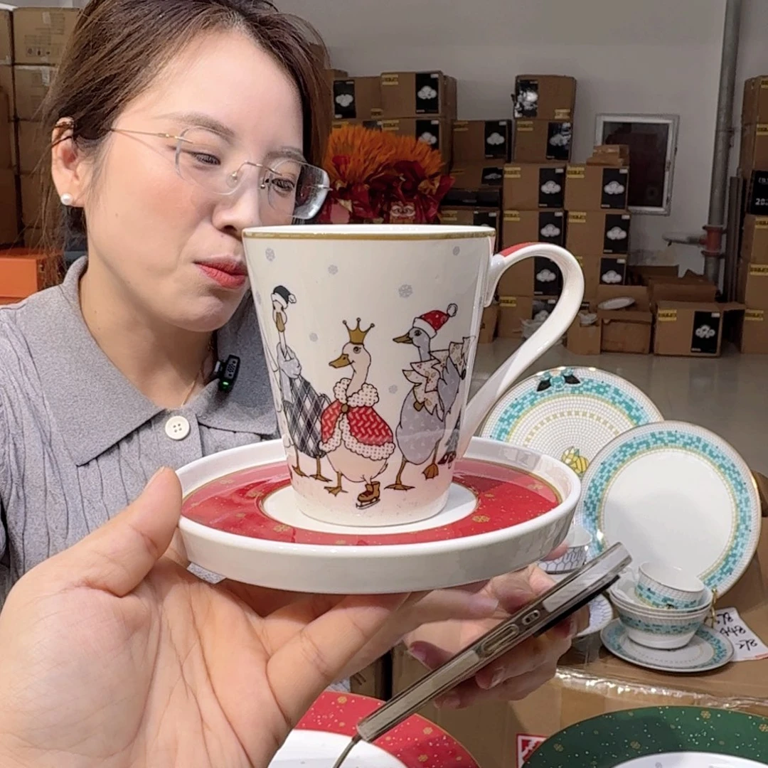 骨瓷骨瓷咖啡杯碟一套400ml外贸骨瓷