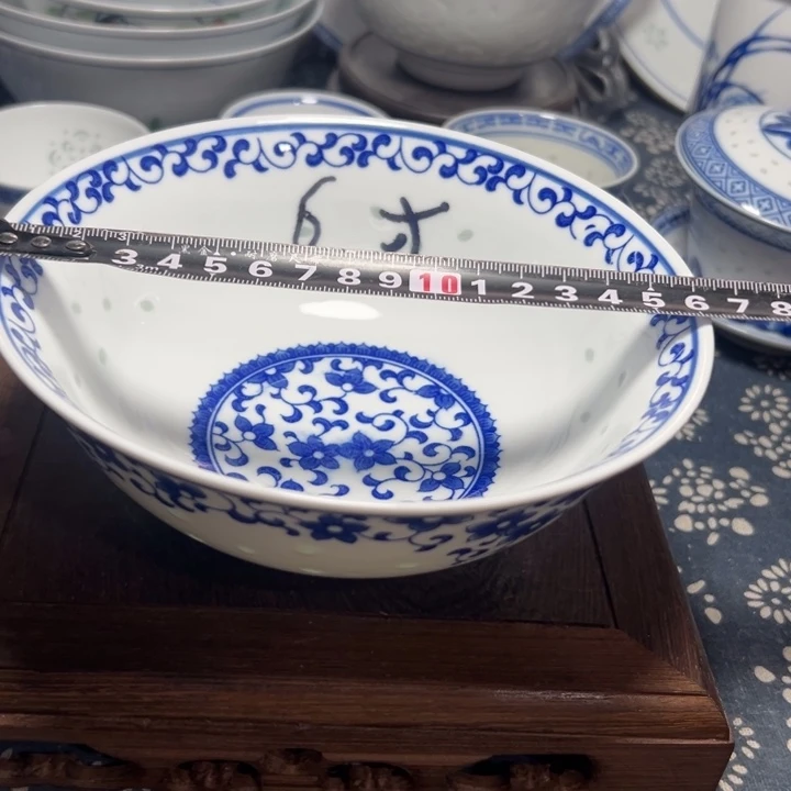 陶青花玲珑6寸紫荆花面碗