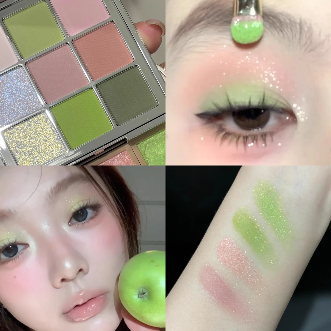 帕斯蒂尔 粉绿色青苹果撞色夏日清冷蓝色眼影盘哑光绿色珠光细闪