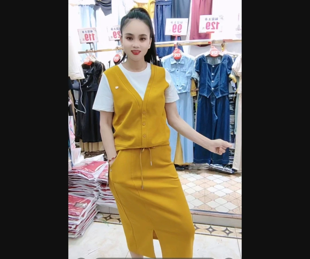 子燕家新款套装裙文艺范小清新两件套短袖上衣半身A字裙减龄