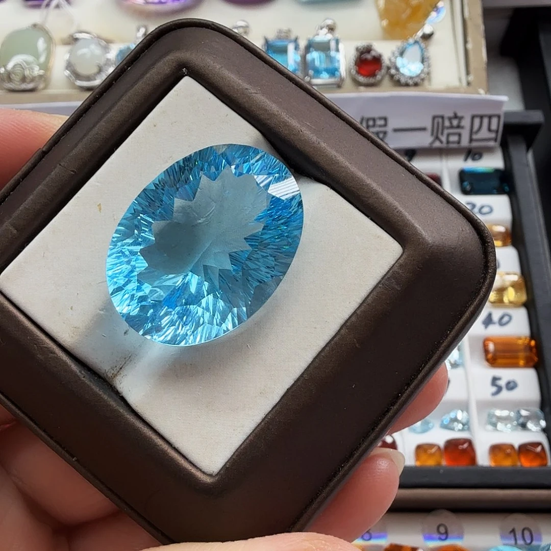 珠宝半成品石榴石未镶嵌抢购福利款精美千禧切天空蓝卡24×18.3
