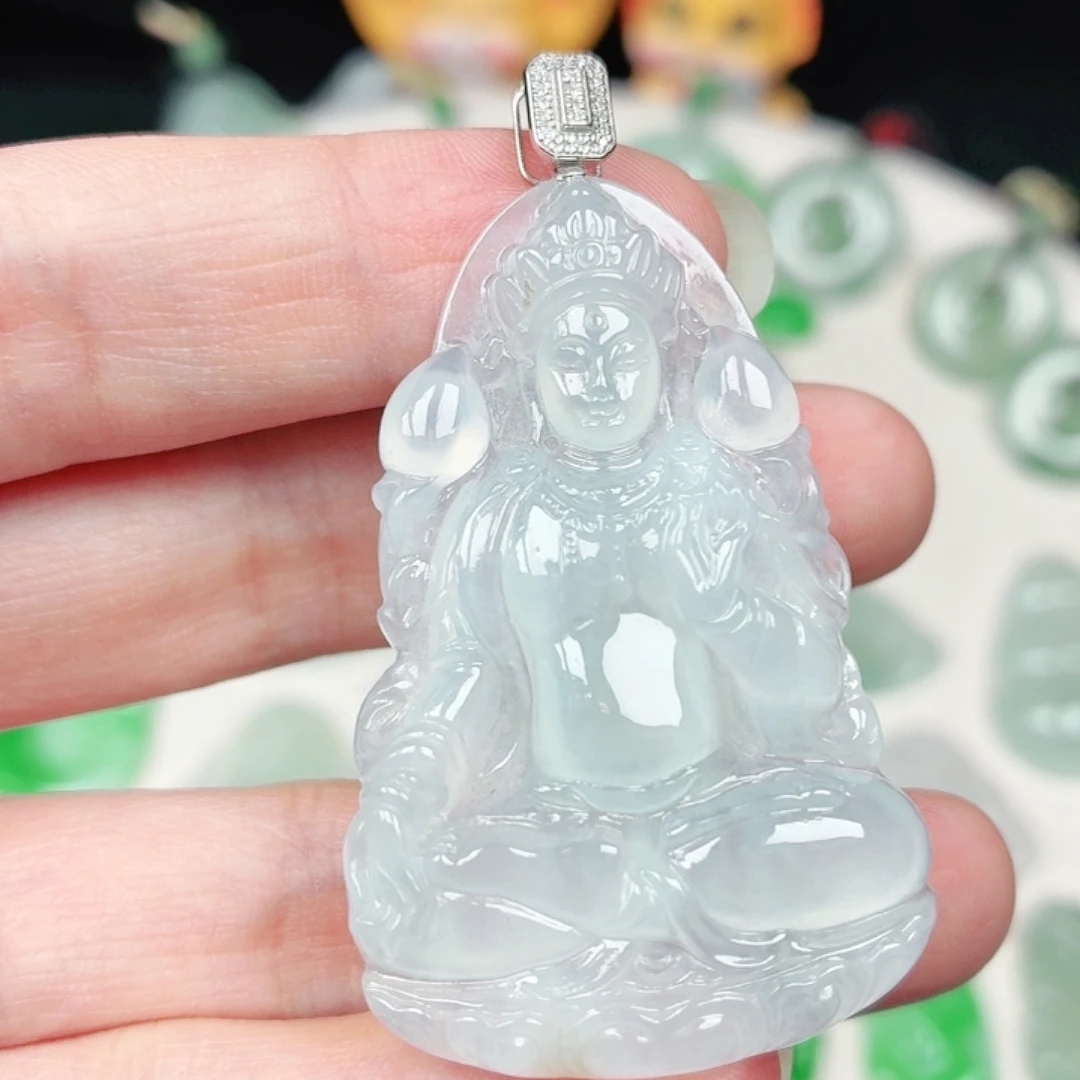 翡翠18K金镶嵌颈饰缅甸天然A货翡翠