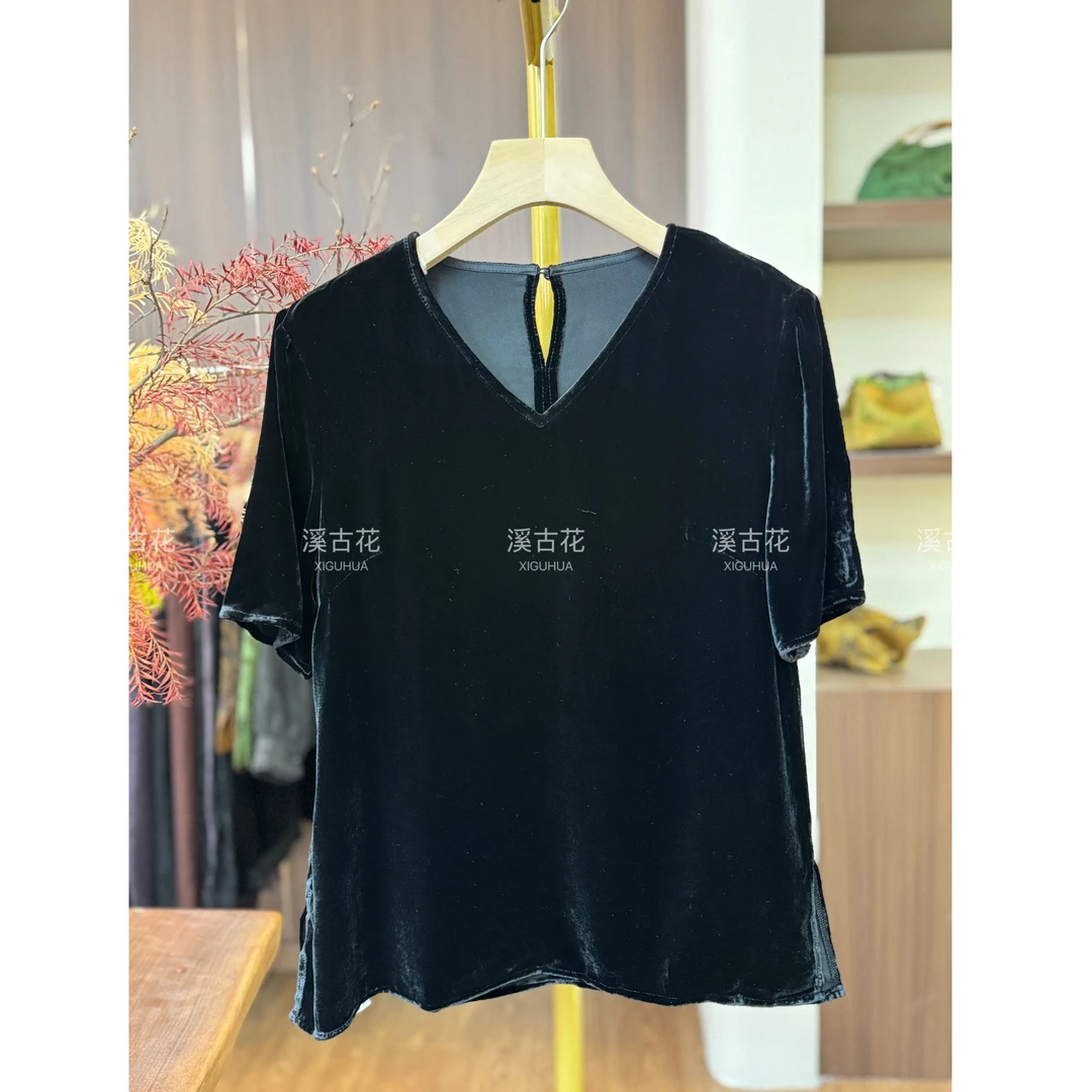 【舒适主义】2025设计师款桑蚕丝短袖上衣女 真丝丝绒小衫女