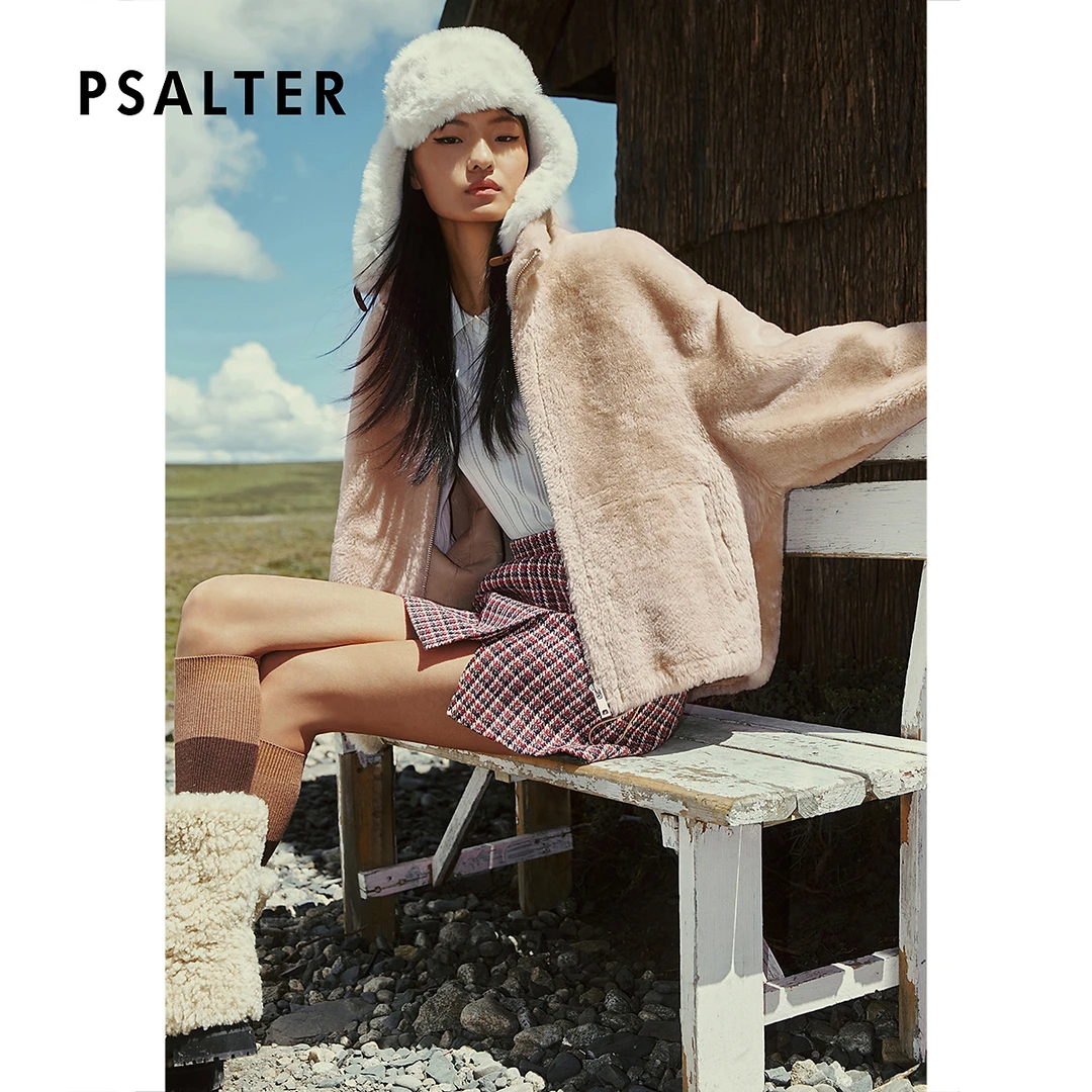 PSALTER诗篇立领宽松皮毛一体短款皮草外套2025冬季新款