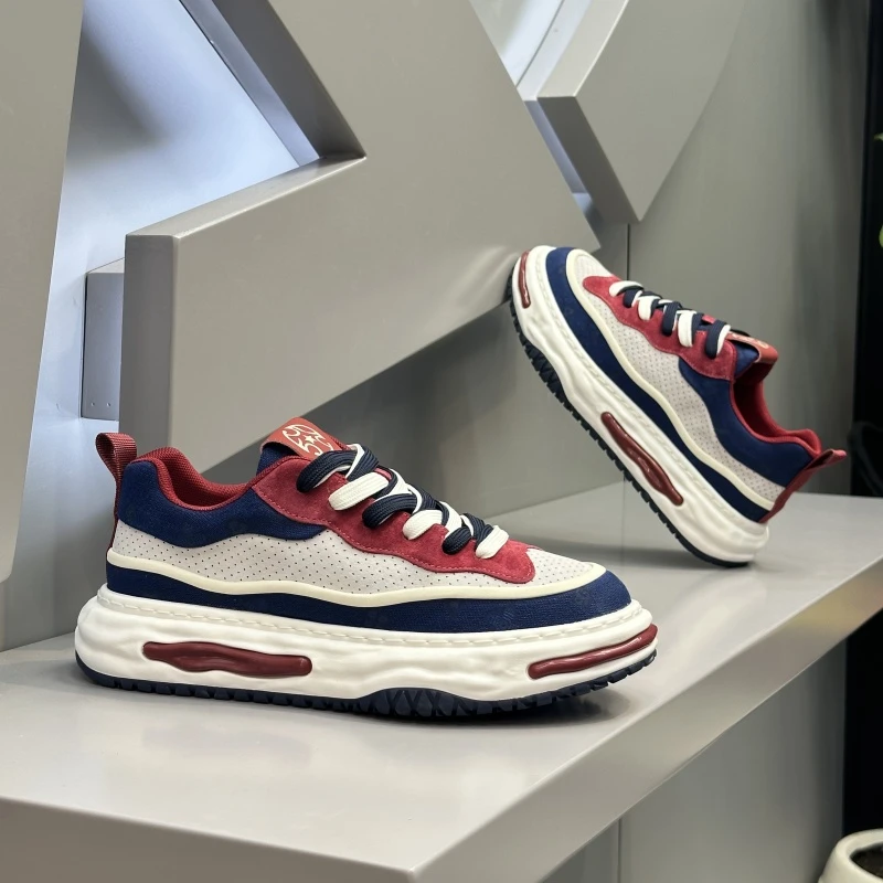 男鞋秋季新款百搭布面休闲厚底软底增高系带低帮潮流时尚运动板鞋