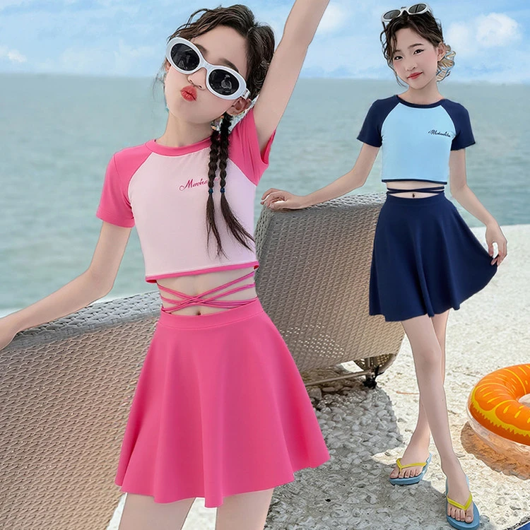 女童泳衣夏季2025新款儿童带胸垫泳装中大童女孩甜美多巴胺游泳衣