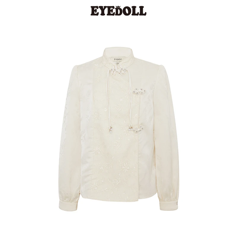【千颂妮专享】EYEDOLL24秋季新款简约新中式盘扣立领刺绣衬衫