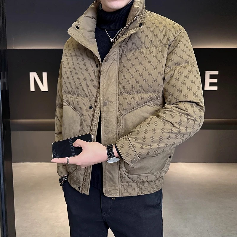 男士羽绒服冬季加厚2025新款潮流帅气高级感印花休闲短款外套冬天