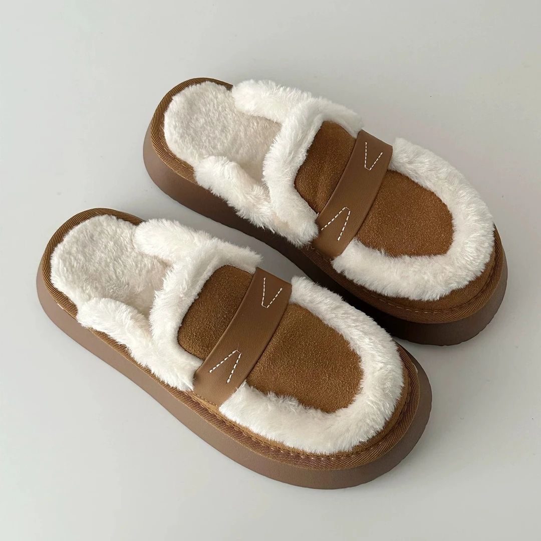 复古厚底毛毛鞋冬季新款增高外穿加绒包头拖鞋588(包头拖鞋)