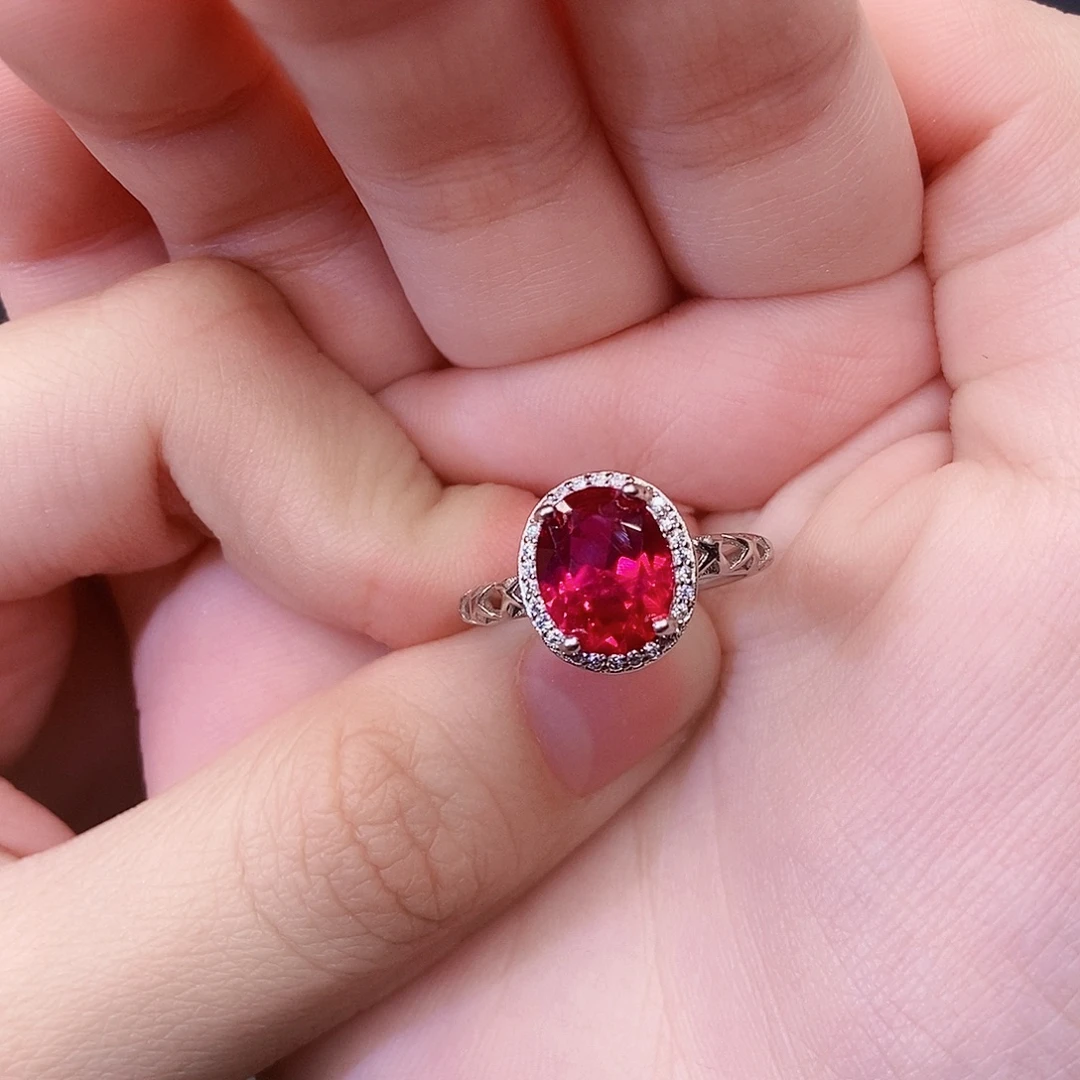 戒指银S925镶嵌红宝石