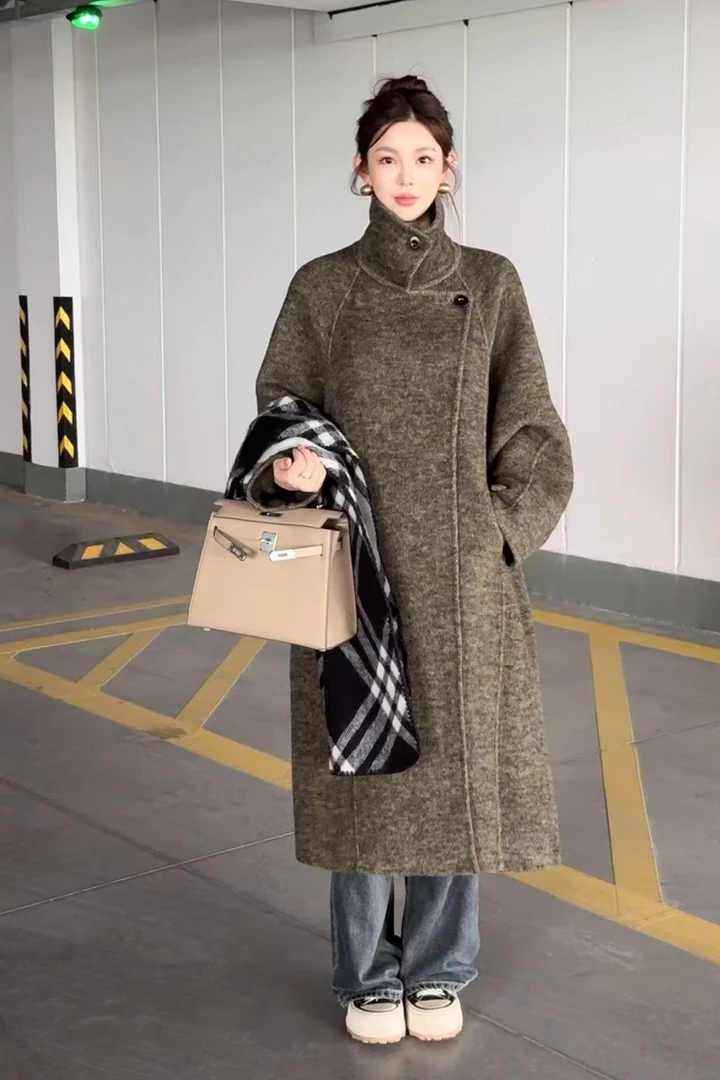 「霖依」高级感双面羊绒大衣女韩系减龄赫本风羊毛呢外套中长款8212