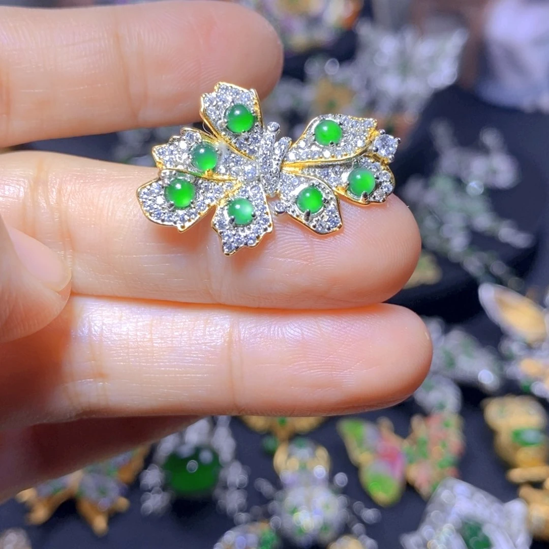 翡翠银S925镶嵌吊坠(不含链)天然翡翠