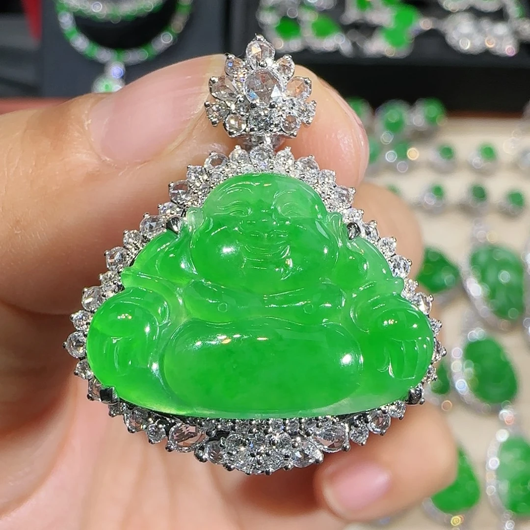 翡翠吊坠(不含链)18K金镶嵌