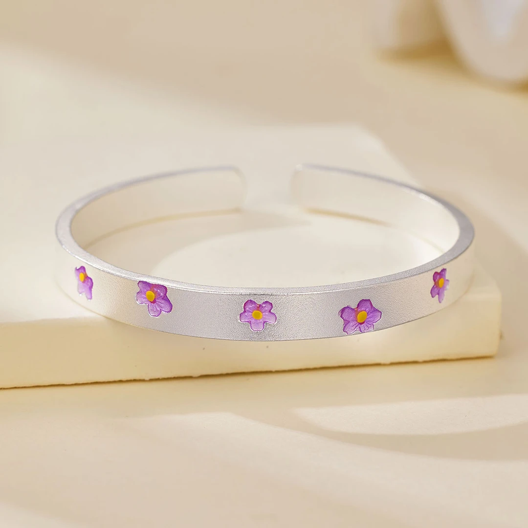 合金珐琅手镯 新款实心梅花手镯百搭古法手工复古镯子手环送礼