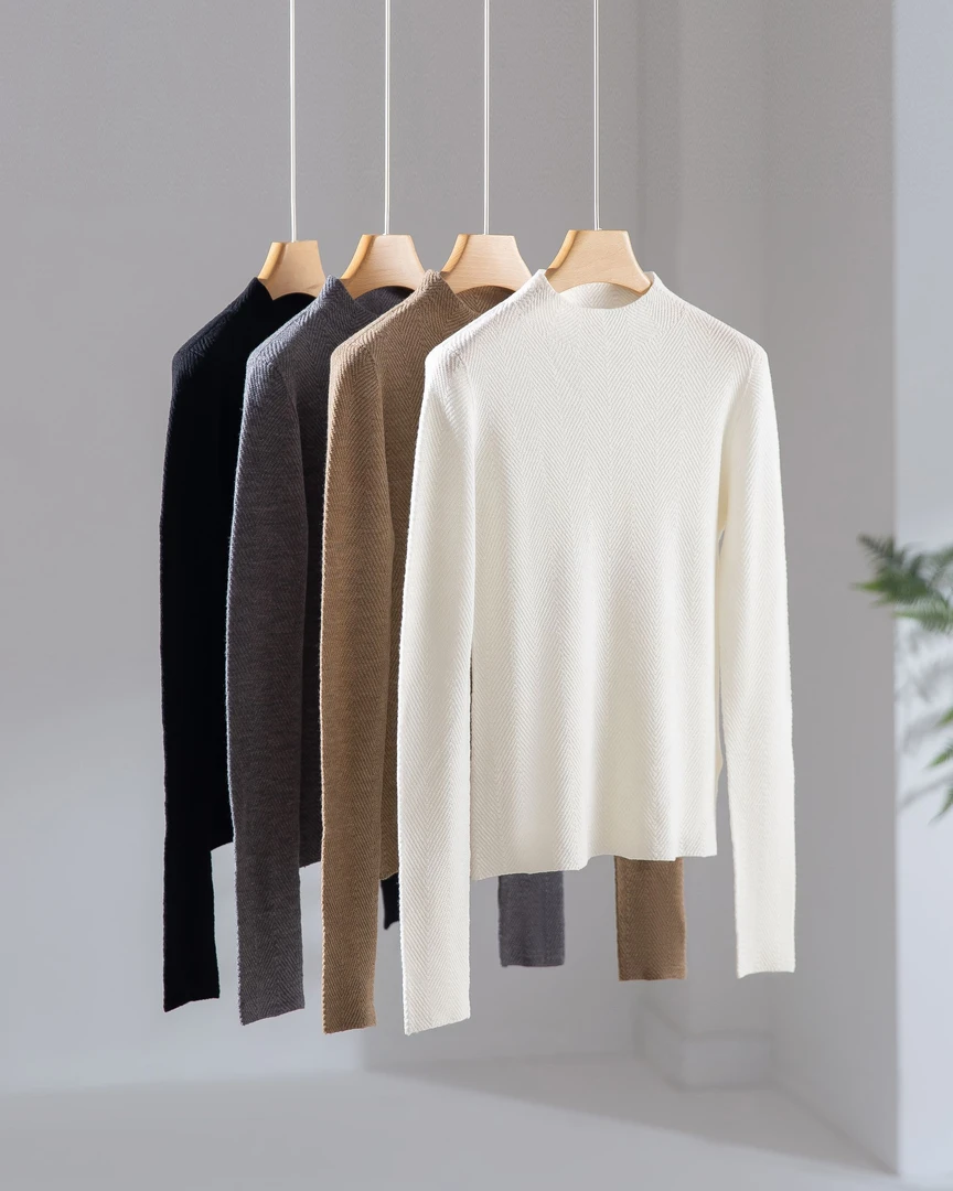 OSIFEEL 半高领德国『扬子纱』鱼骨纹长袖120S精纺100%羊毛  48-148