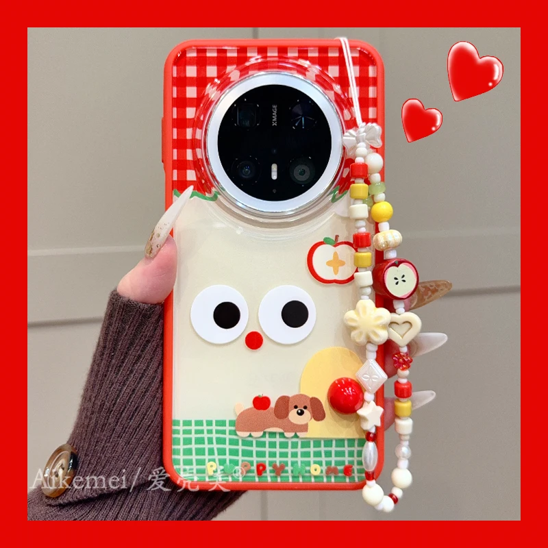 适用华为mate70pro+手机壳二合一大眼Mate60pro红苹果腊肠狗链条