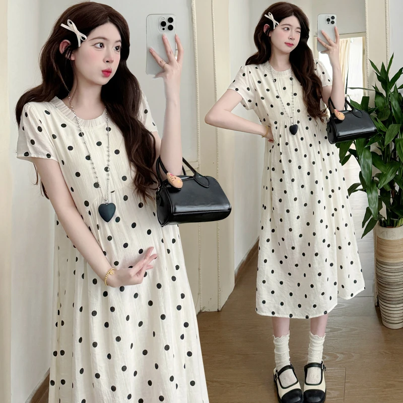 2025夏季新款设计感小清新显瘦减龄气质时尚棉波点孕妇中长连衣裙