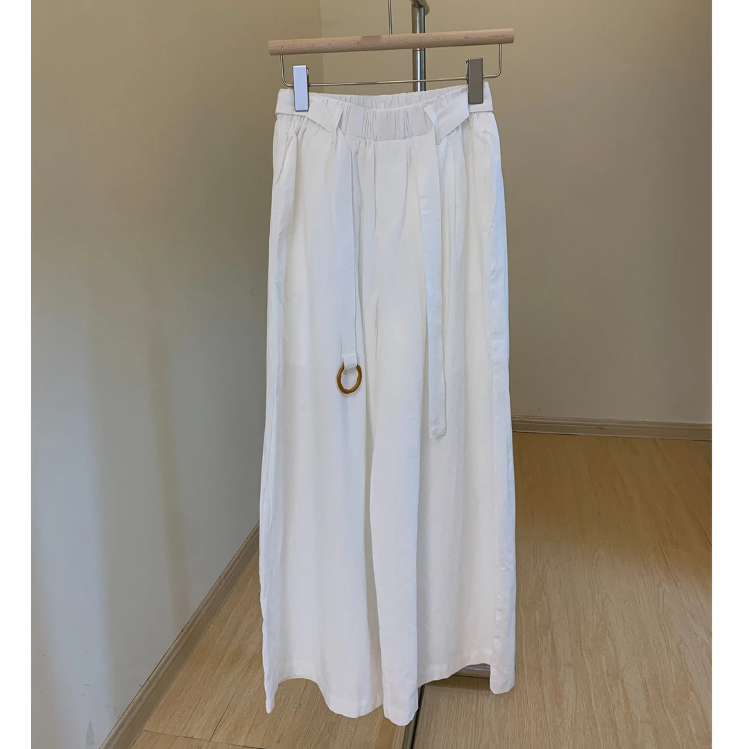 白色阔腿裤带腰带慵懒休闲薄款夏季宽松显瘦韩系阔腿长裤