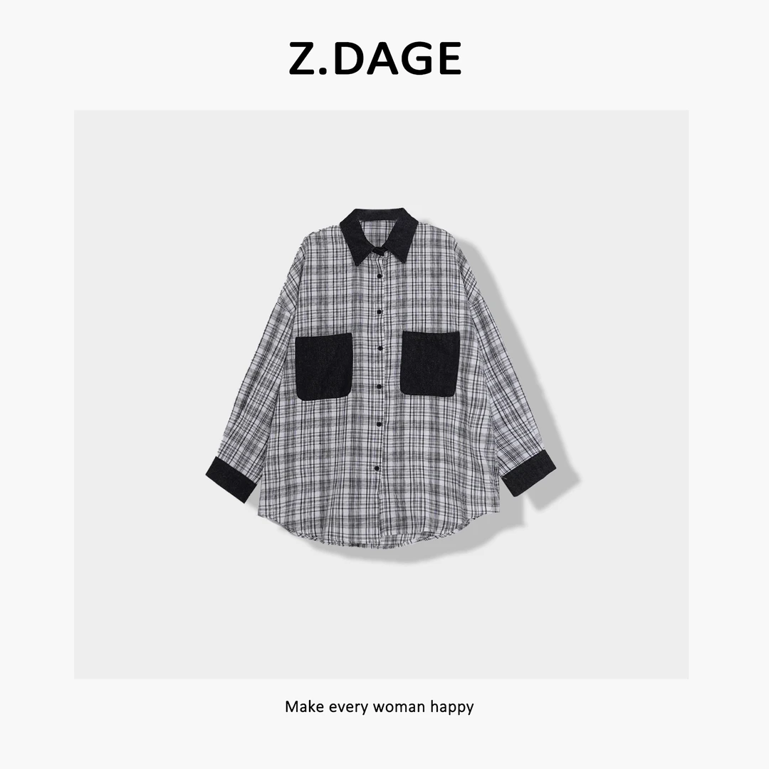 z.dage-‘千鸟格’时尚极简穿搭韩系感条纹经典格衬衣-62095