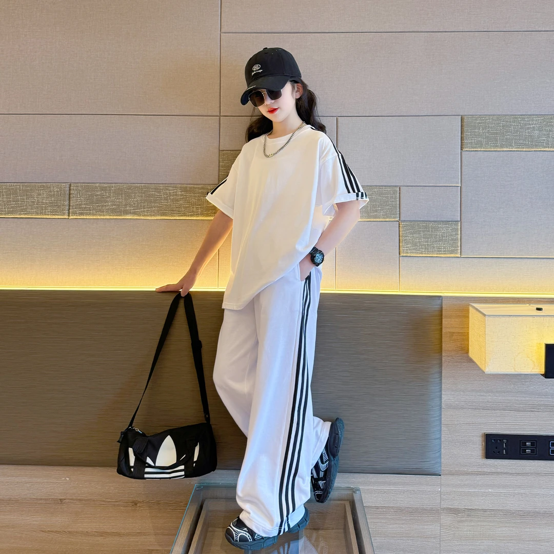 女童运动套装夏季2025新款女大童洋气时髦儿童夏装休闲长裤两件套