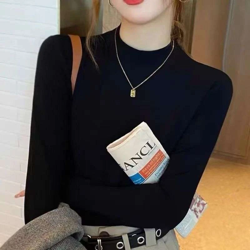 高端品质打底衫女秋冬新款内搭针织衫上衣洋气修身半高领毛衣