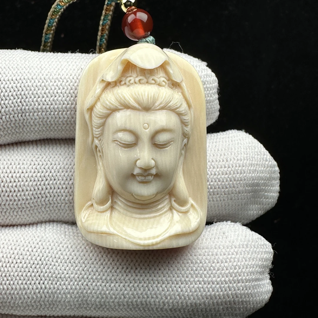 H4419京派青松老师天然猛犸牙 观音头雕刻牌26.5x39x14.2mm