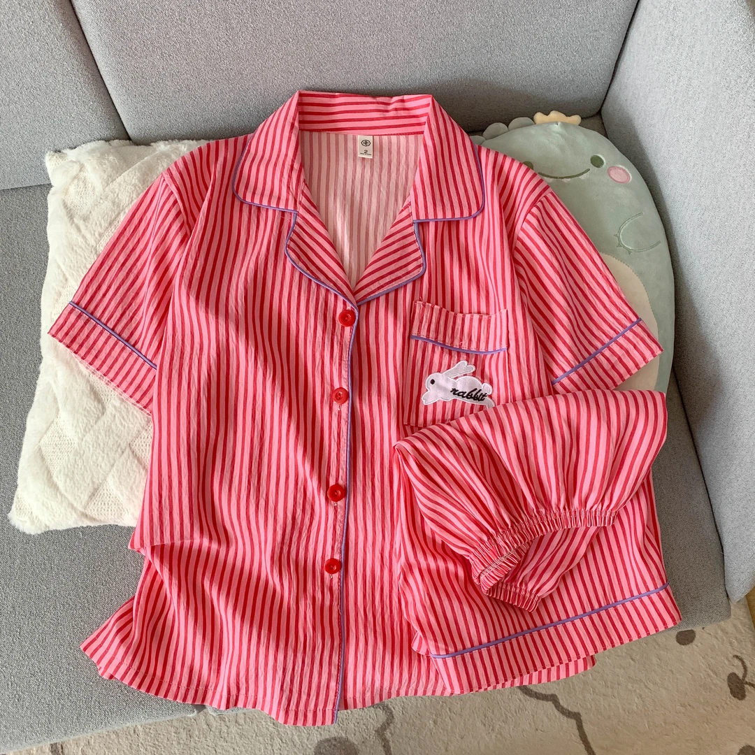 日系甜美可爱的卡通睡衣女夏季舒适透气可外穿家居服的两件套睡衣