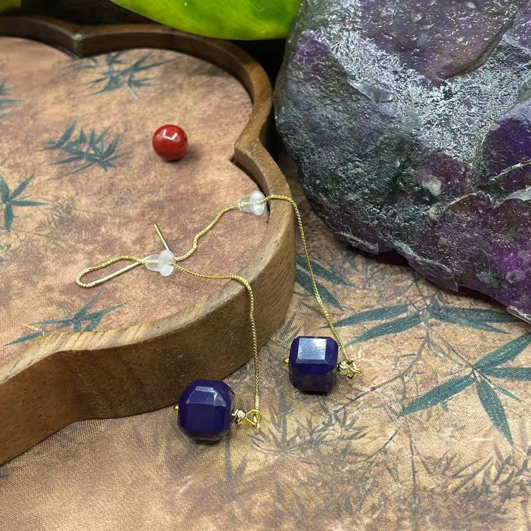 含辰砂工艺品【繁花珠宝甄选】丝绒皇家紫紫方糖耳饰HX522