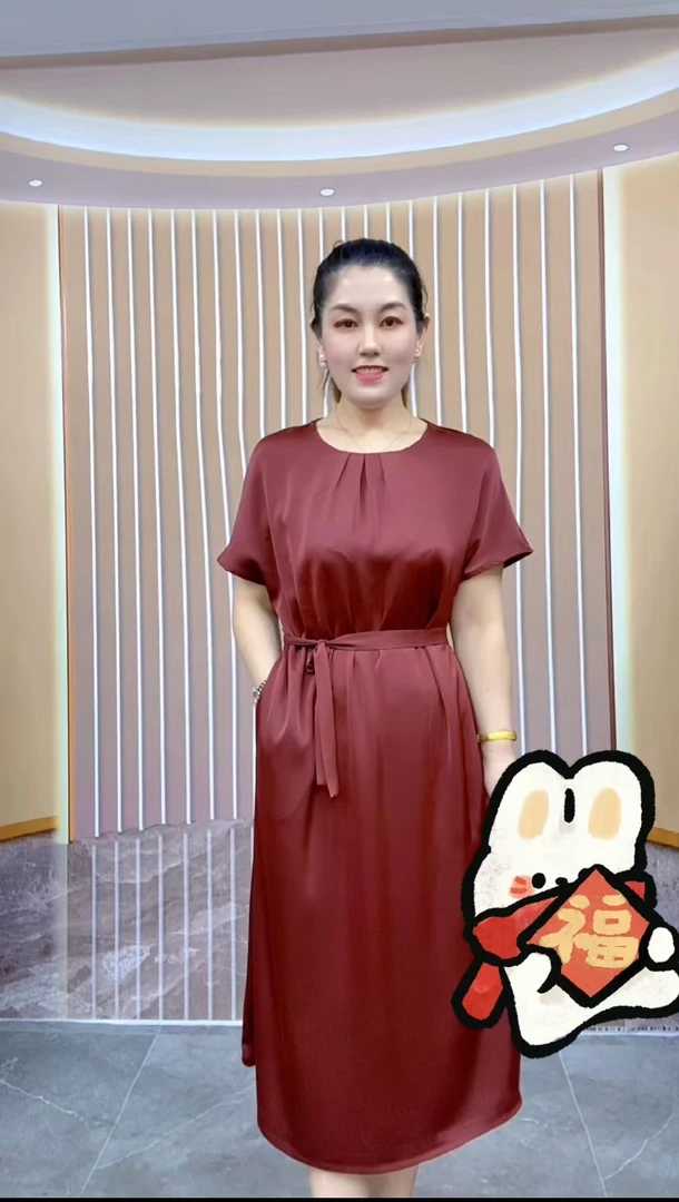 霞姐家-159女装连衣裙时尚红色夏季洋气气质收腰