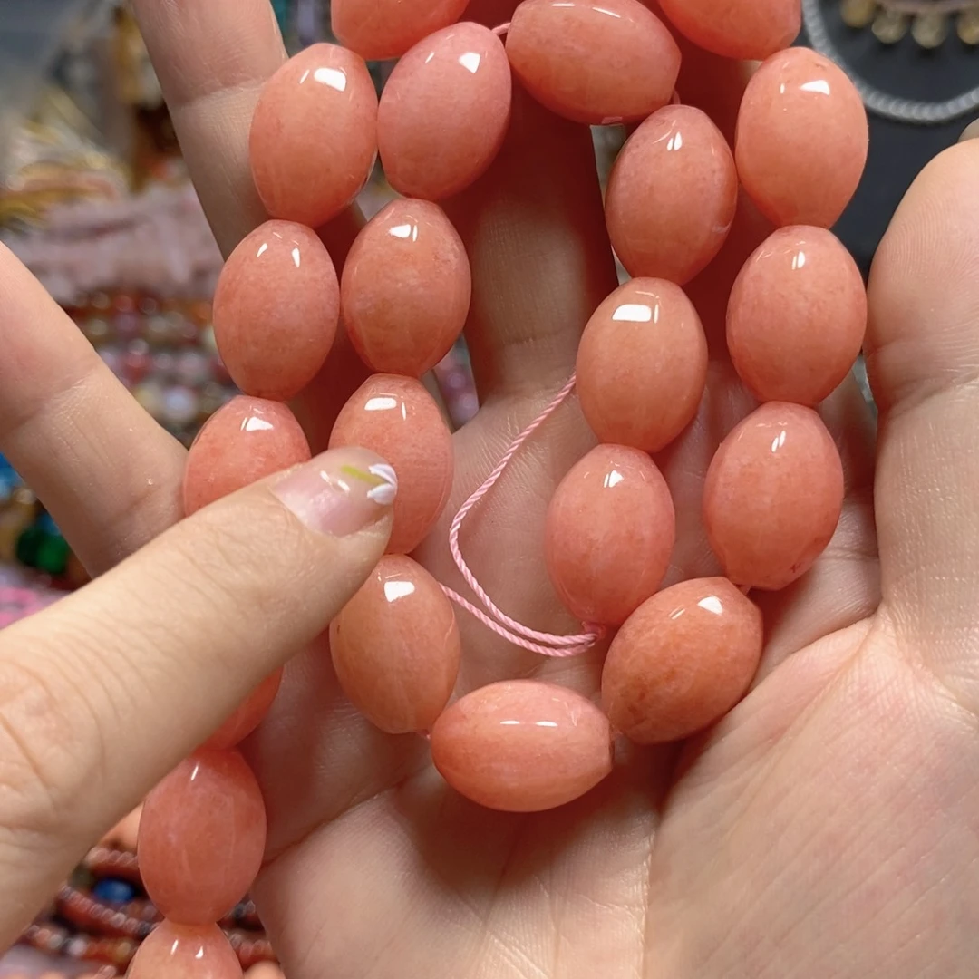 玛瑙/玉髓合金珠宝半成品天然石橘色枣珠一条卡13*19