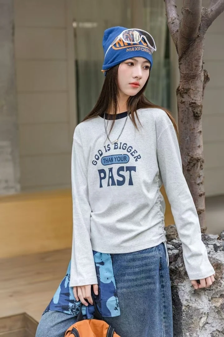 女童长袖秋款打底衫初高中生女孩休闲洋气圆领春秋zb6046简约童品