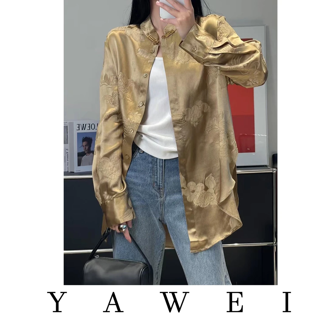 亚薇新中式立领国风提花长袖上衣 CSA2