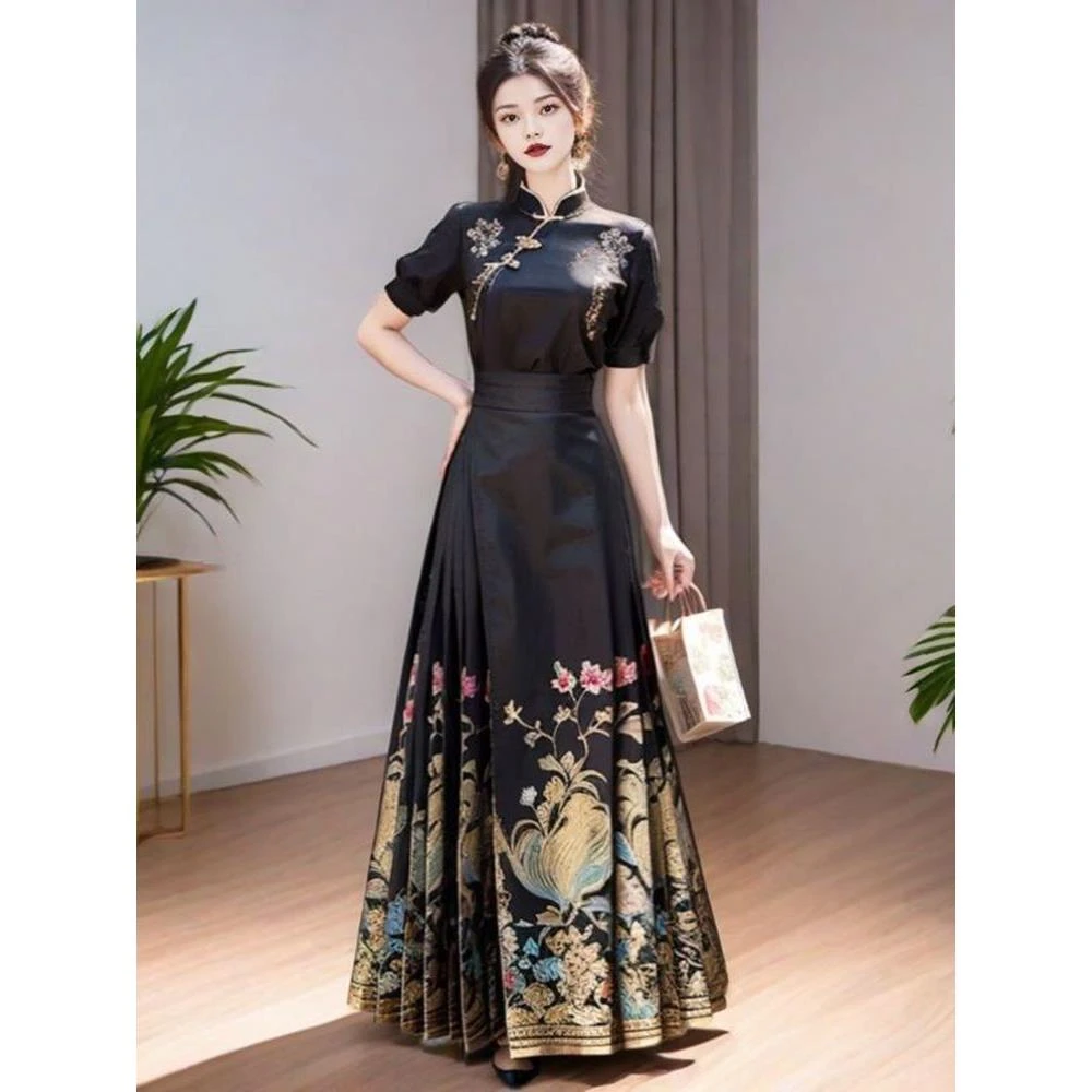 新中式国风可上班穿的马面裙套装日常百搭绣花汉服女2025新款夏季