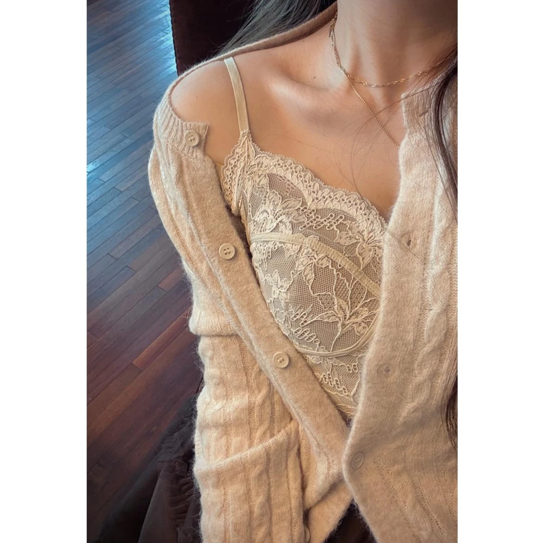 YPP!【美欲战神】自带胸垫/法式蕾丝纯欲磨毛修身显瘦吊带背心