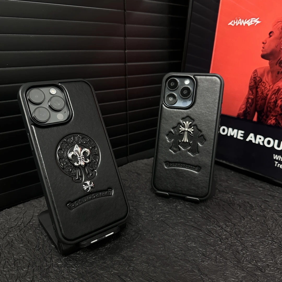 皮质立标潮牌网红高级感适用iphone16promax苹果151413情侣手机壳