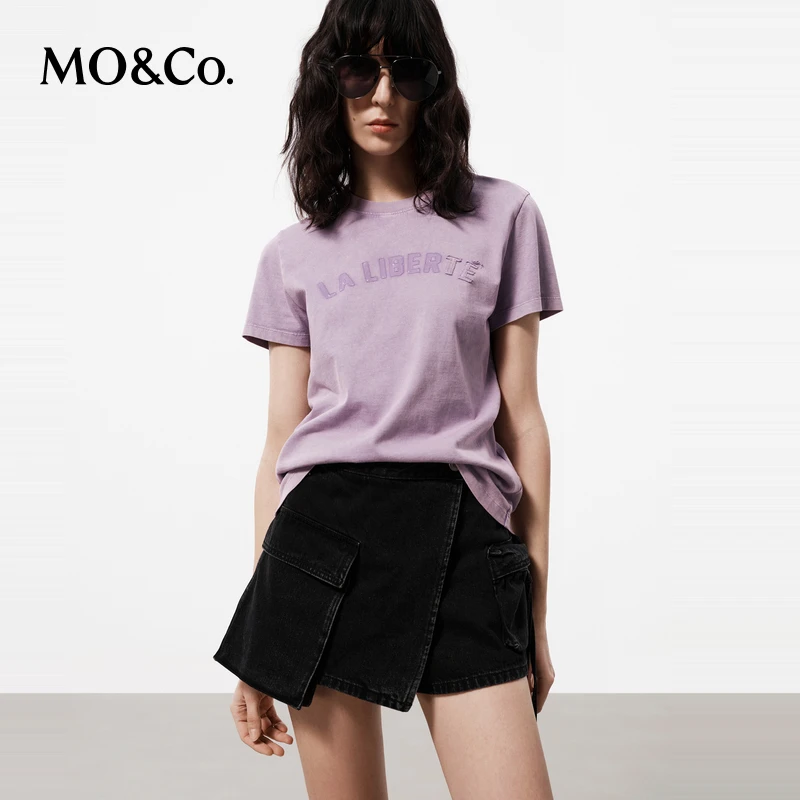 MOCO夏季拆洗贴布绣SLOGAN脏染短袖正肩圆领T恤MBD2TEEK05