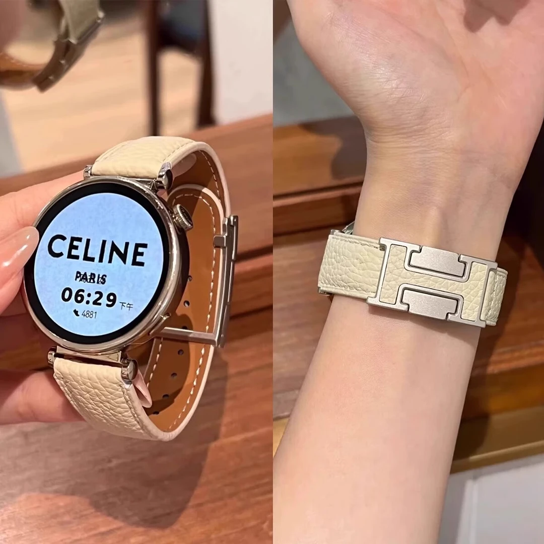 H型磁吸荔枝纹真皮手表带适用小米红米oppo华为荣耀三星VIVO iQOO