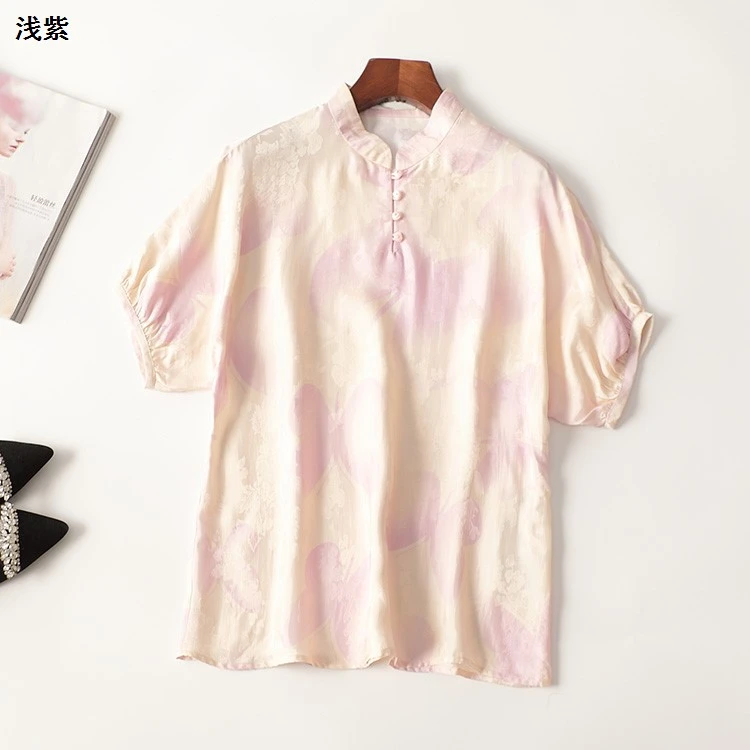 410847夏中长款短袖立领T恤